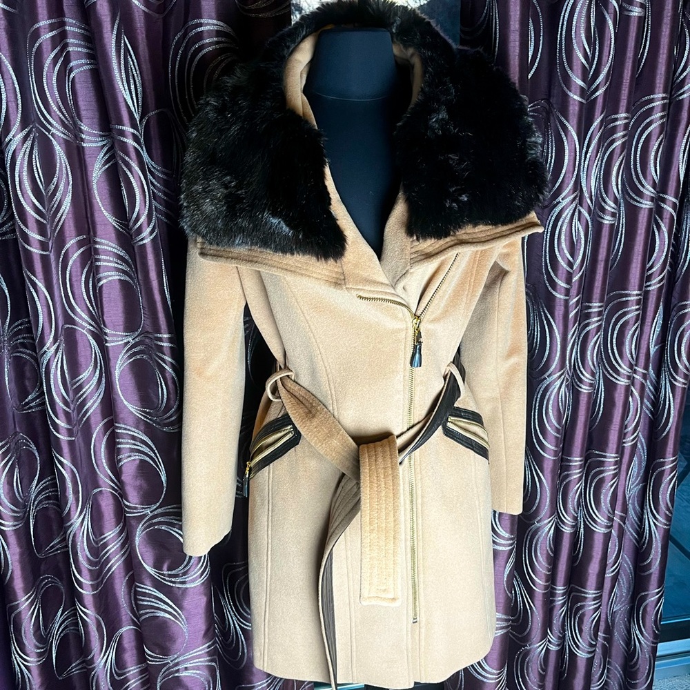 Via Spiga Faux Fur Coat- Tan/Brown